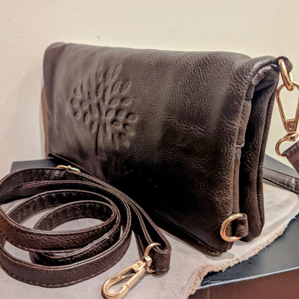 Mulberry Brown Leather Foldover Crossbody Bag